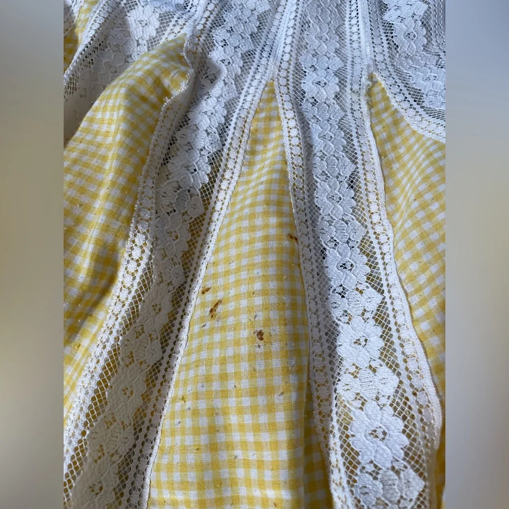 Yellow Gingham and White Lace Midi Skirt - Picture 5 of 6
